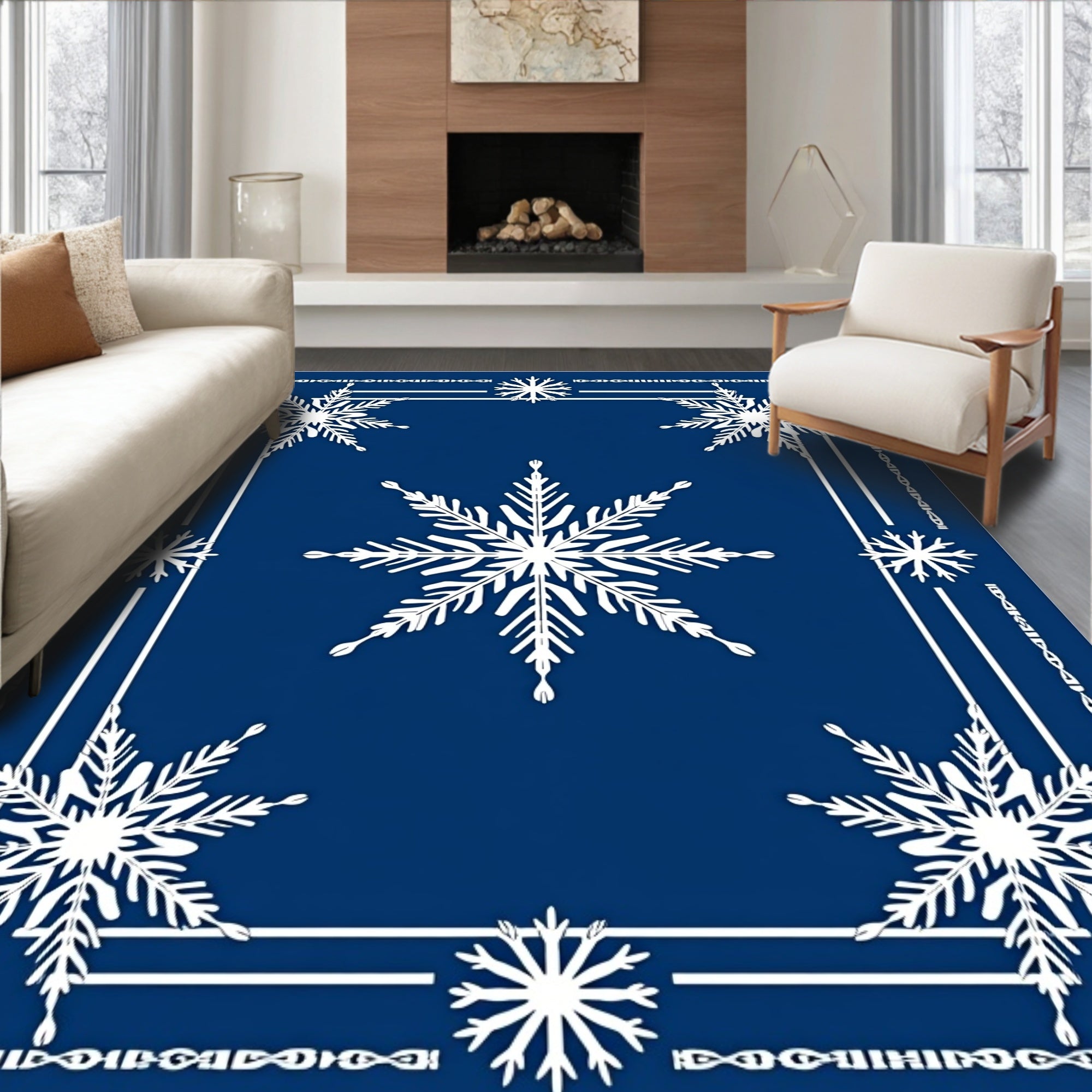 Celestial Snowflakes Blue Geometric Rug