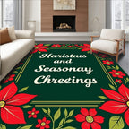 Red Poinsettia Floral Border Rug