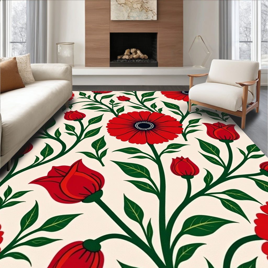 Radiant Red Floral Vine Background Rug