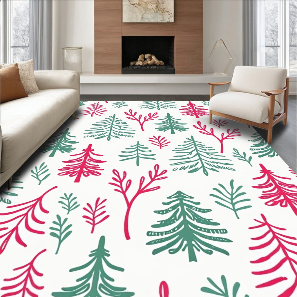 Whimsical Evergreen Coral Branches Rug