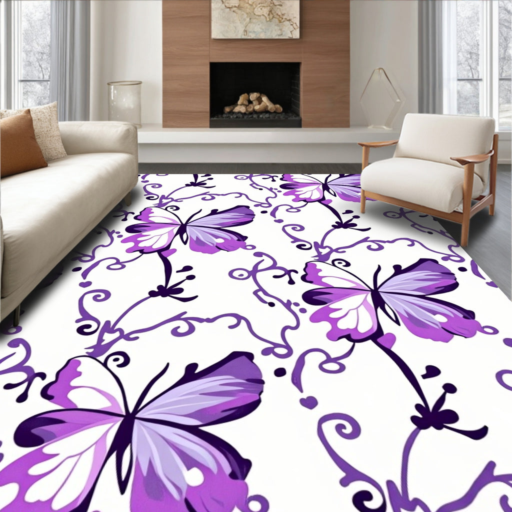 Purple Butterfly Swirl Garden Rug