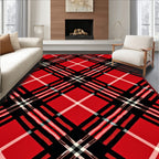 Crimson Black Plaid Diagonal Weave Rug