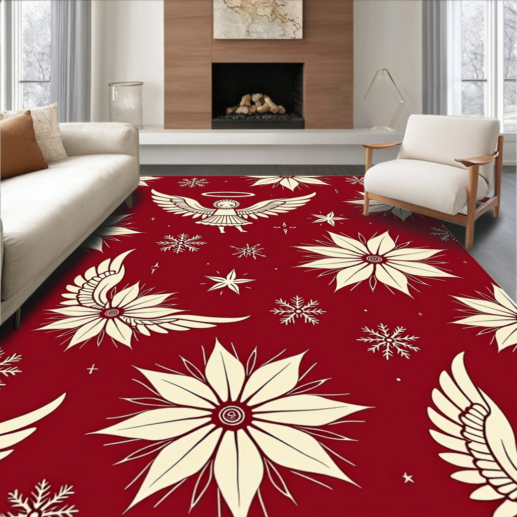 Crimson Angel Snowflakes Poinsettia Collage Rug