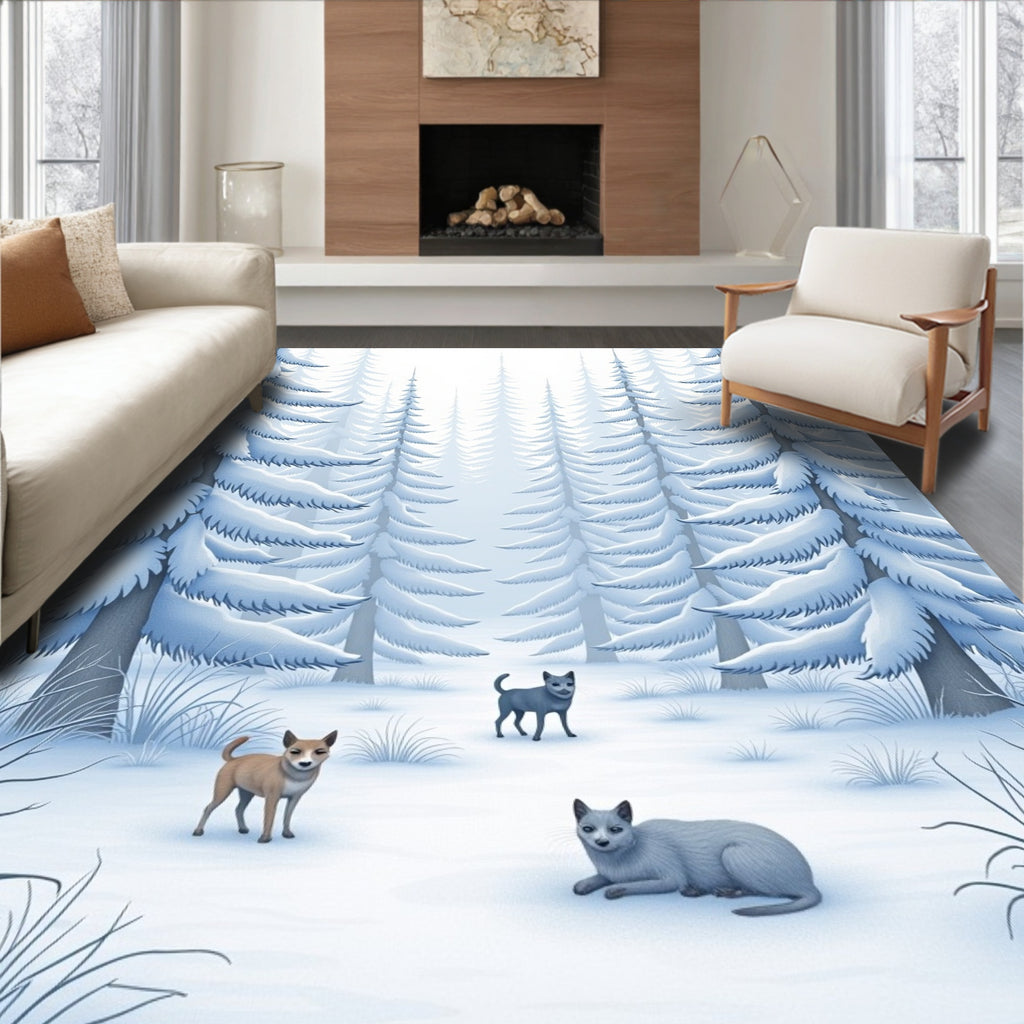 Winter Forest Animals Snowscape Scene Rug