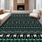 Black White Teal Reindeer Forest Stripe Rug