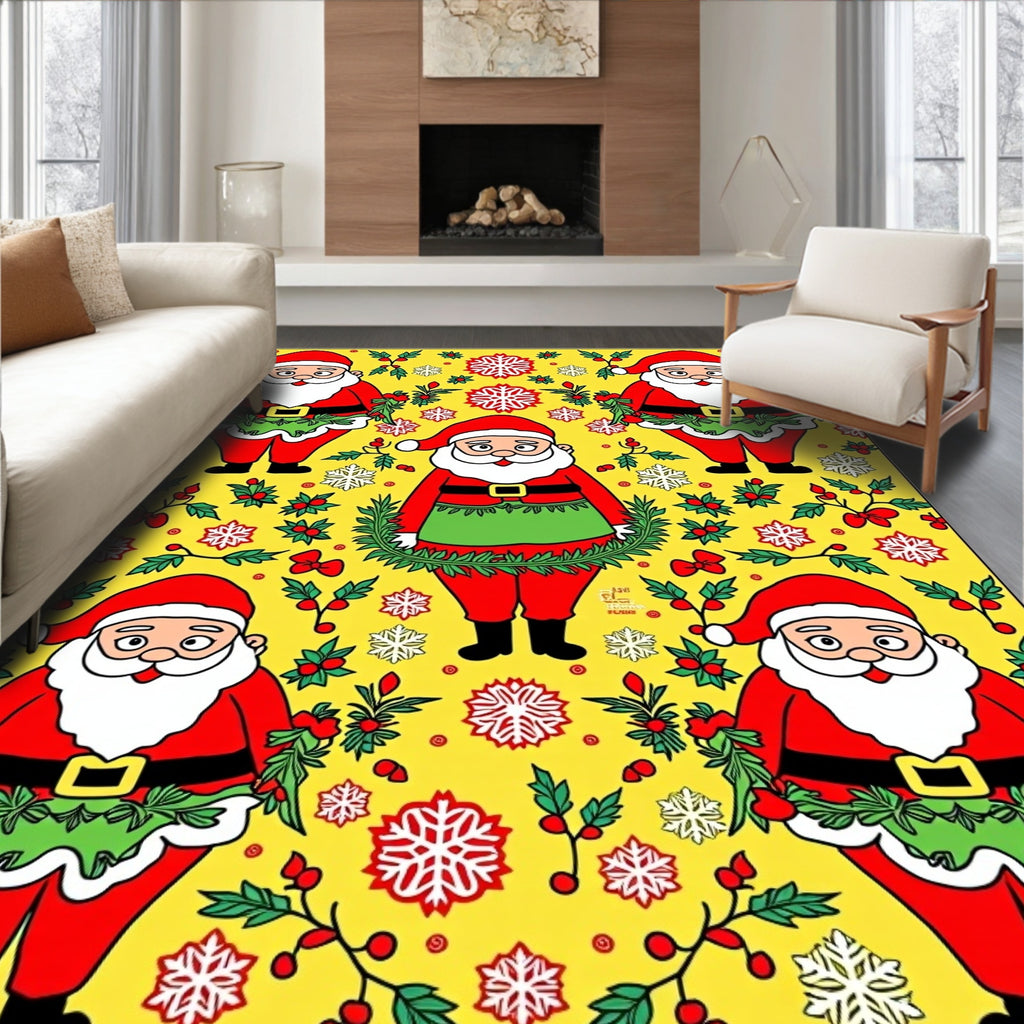 Whimsical Santa Claus Christmas Holly Rug
