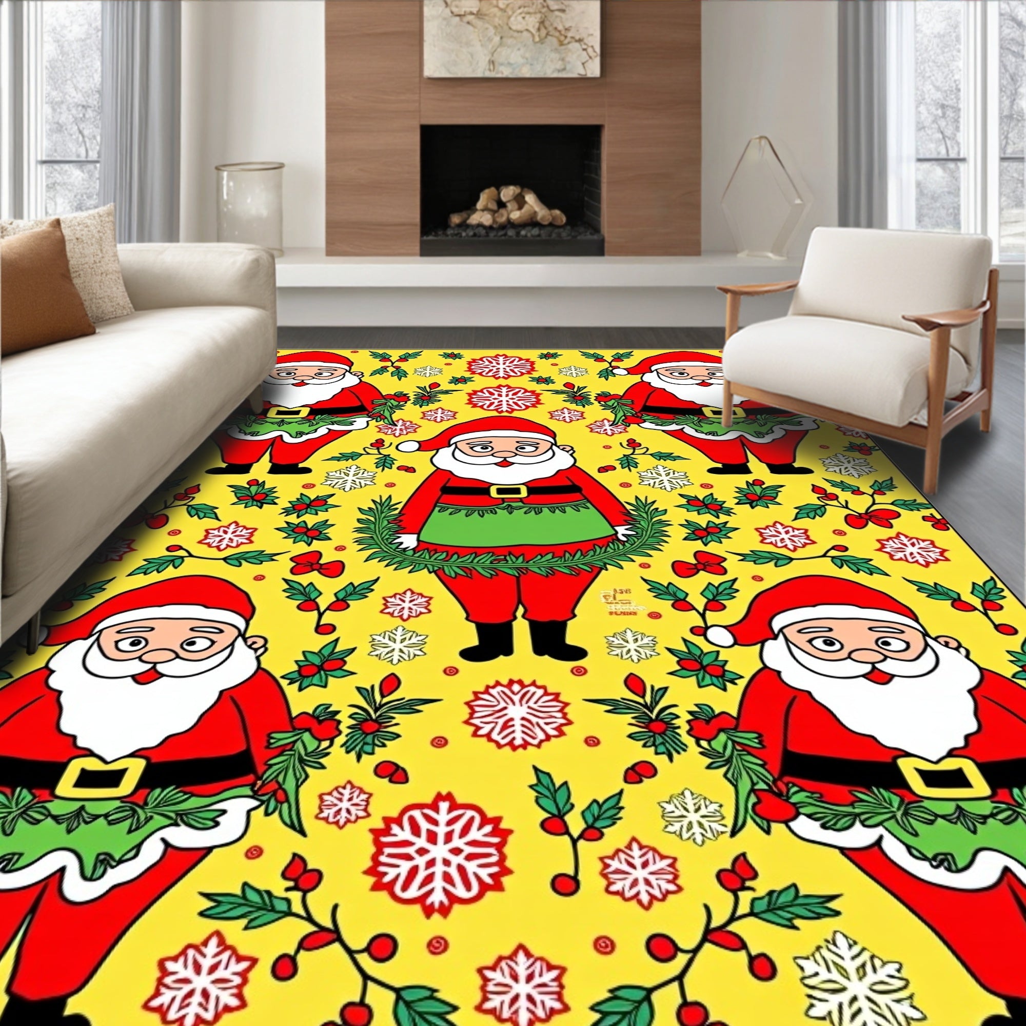 Whimsical Santa Claus Christmas Holly Rug