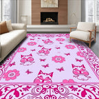 Pink Foxy Floral Butterfly Border Rug