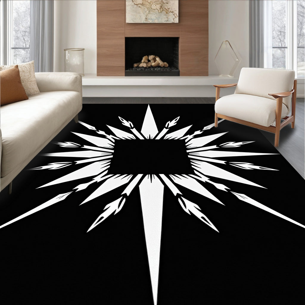 Bold White Sunburst Square Rug
