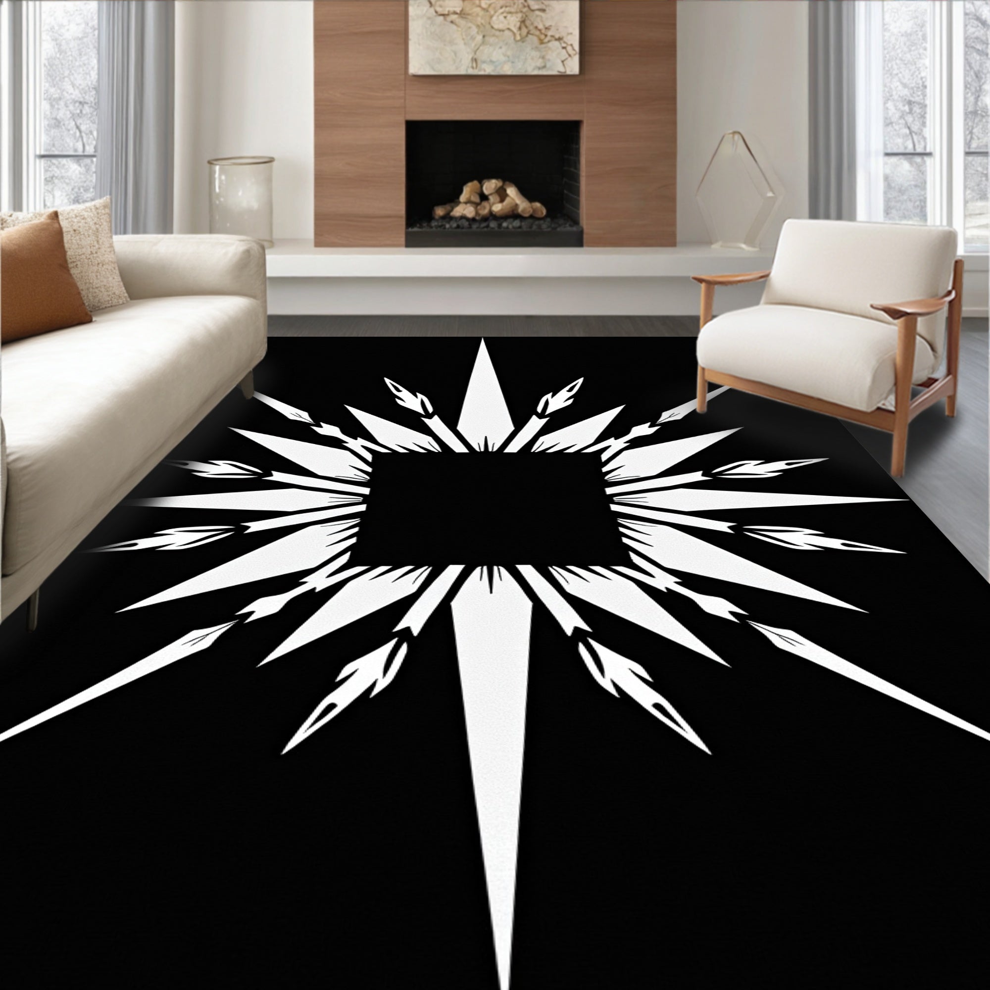 Bold White Sunburst Square Rug