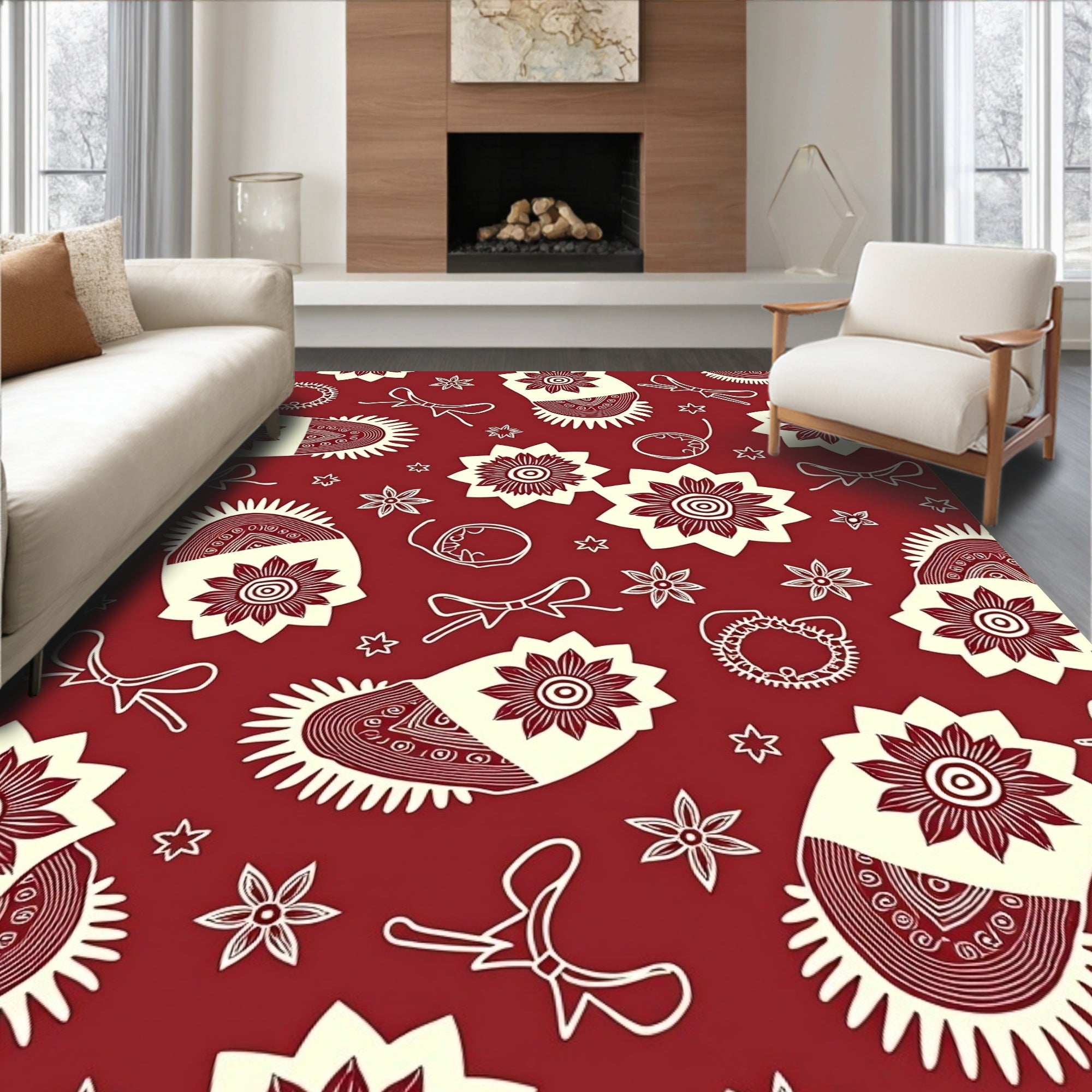 Crimson Floral Paisley Bow Ribbons Rug