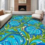 Blue Green Floral Swirl Art Nouveau Rug