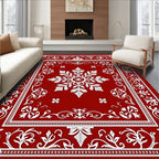 Crimson white ornate floral medallion Rug