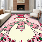 Pink Snowman Floral Border Rug