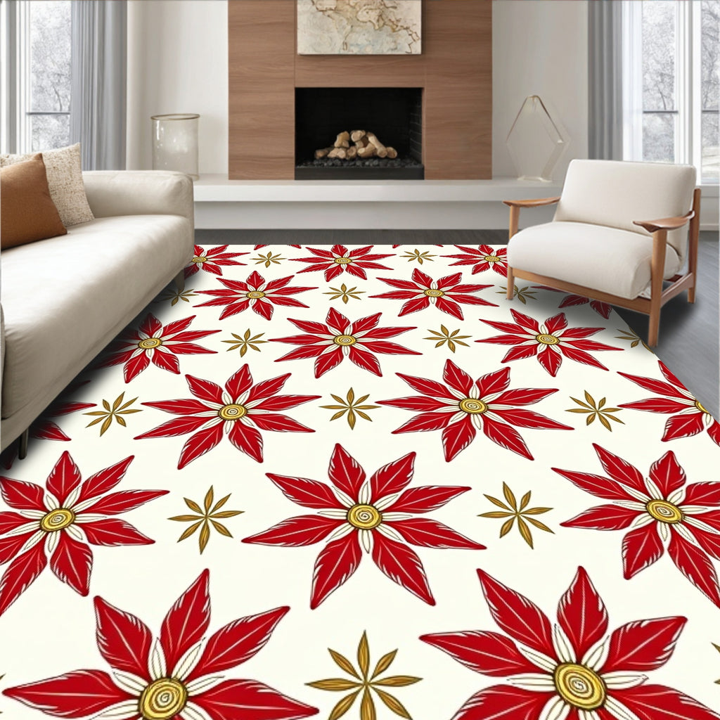 Crimson Golden Starburst Floral Rug