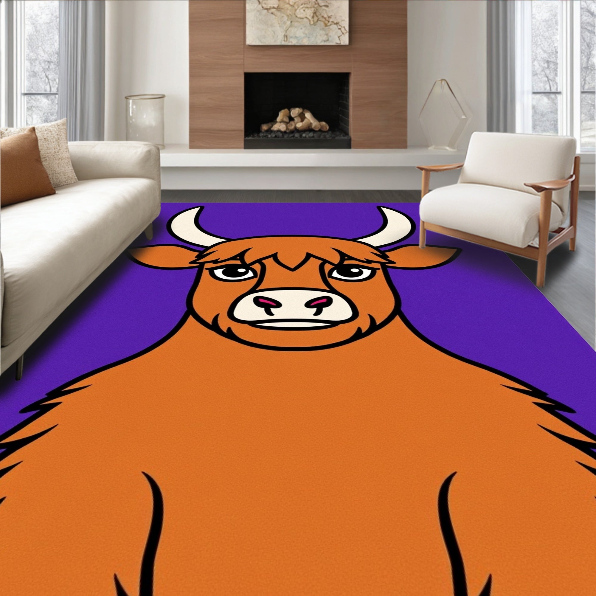 Whimsical Highland Cow Purple Rug