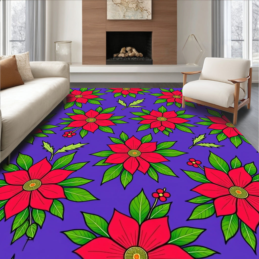 Bold Red Floral Bloom Garden Rug