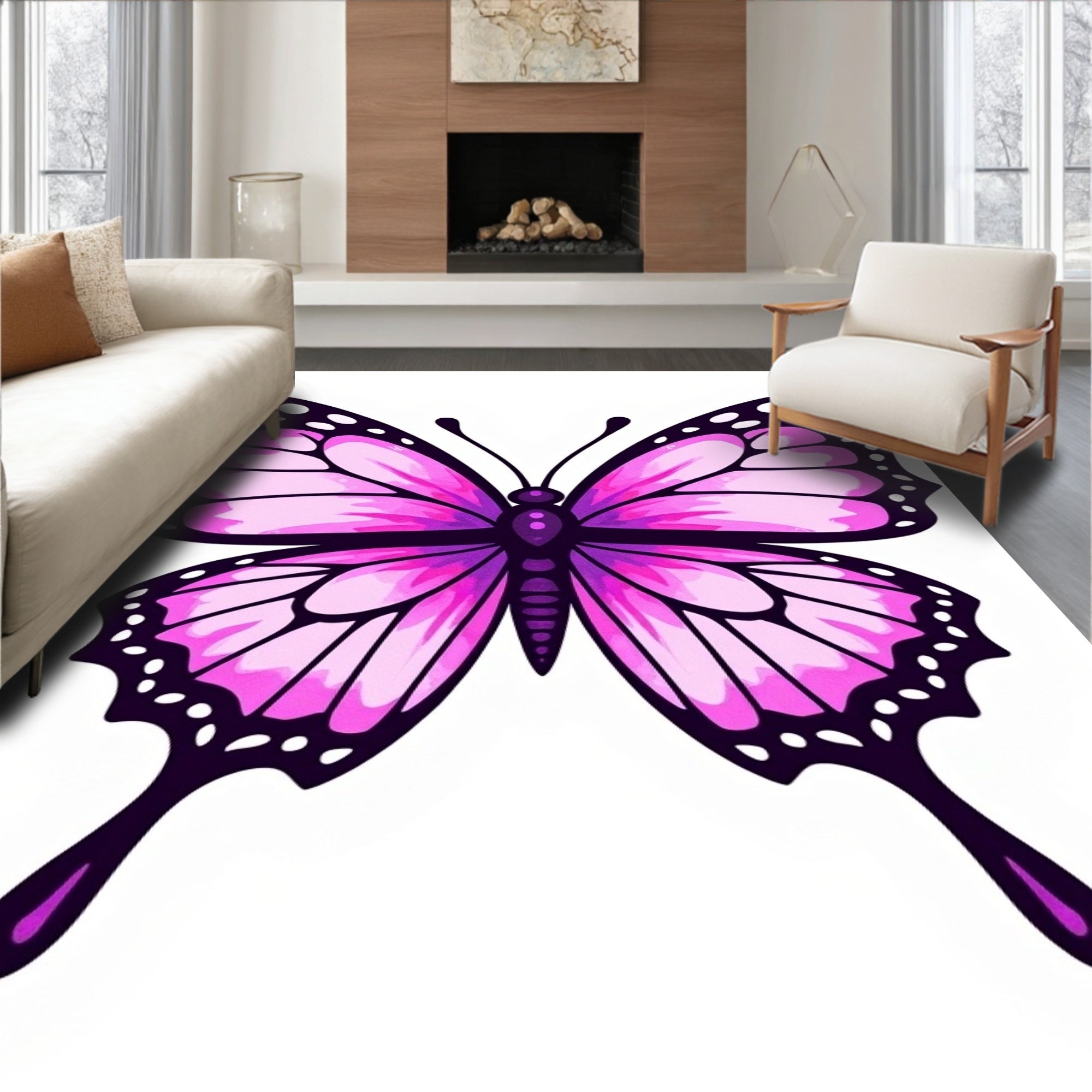 Whimsical Pink Butterfly Winged Charm Rug