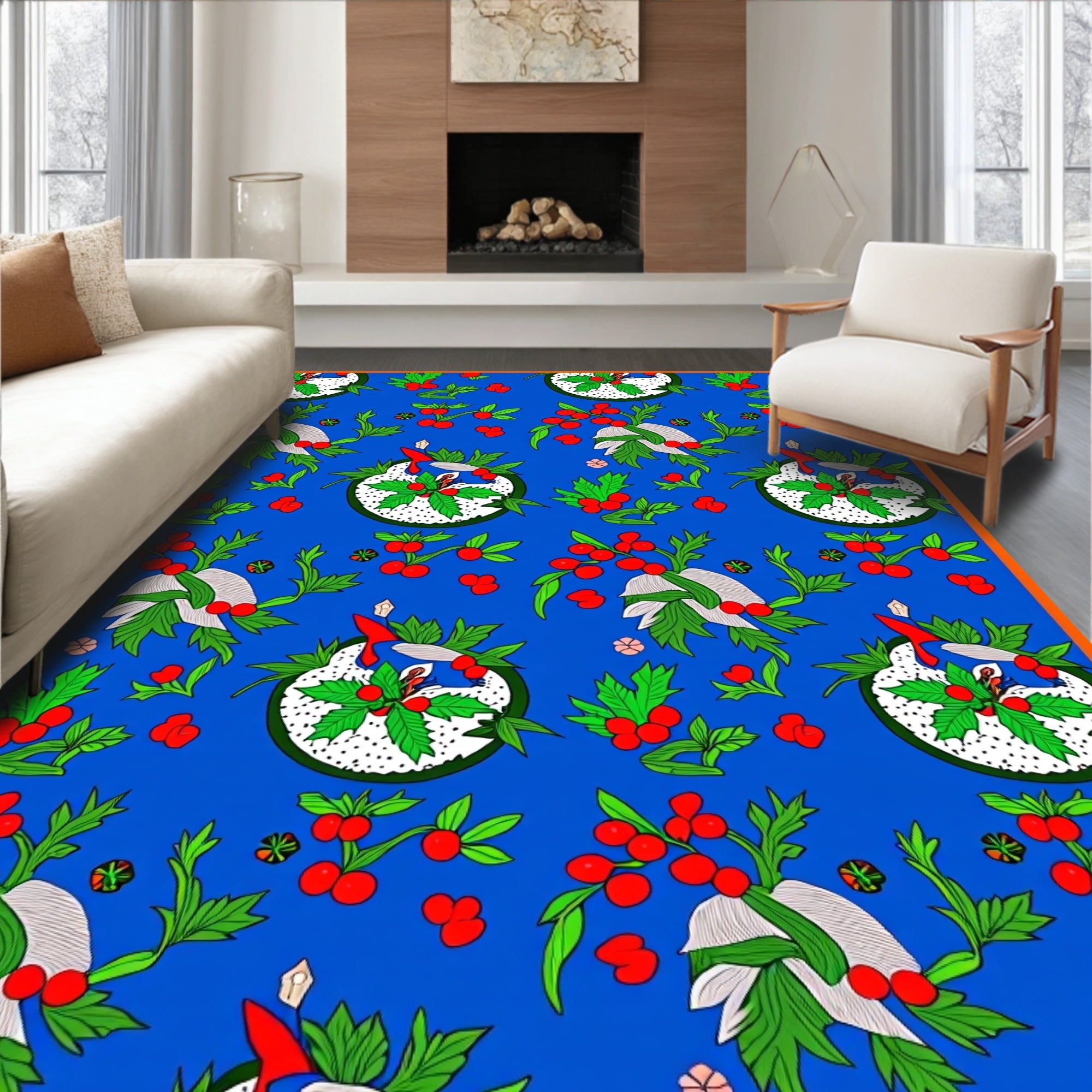 Bright Blue Berry Holly Garland Rug