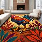 Vibrant Crimson Rooster Foliage Rug