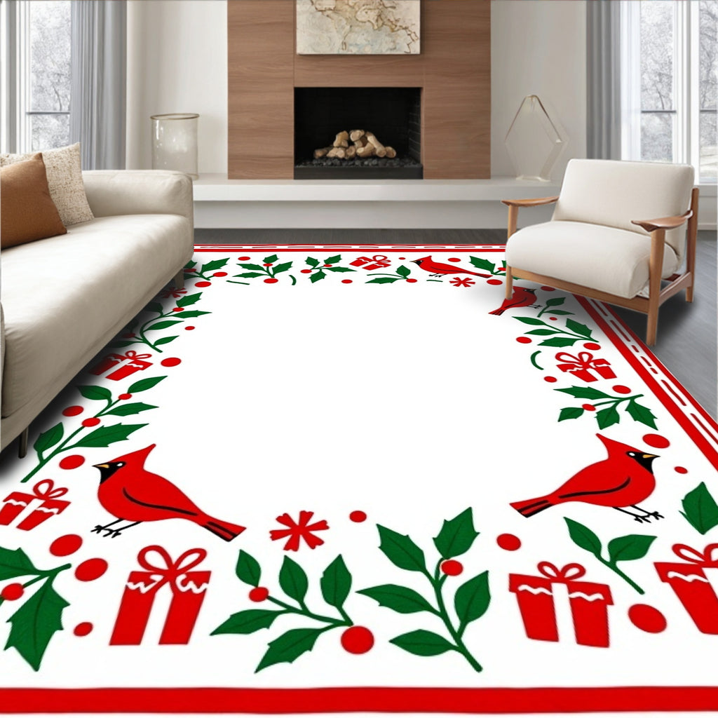 Red Cardinal Holly Gift Holiday Border Rug
