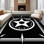 Bold Black White Star Emblem Rug
