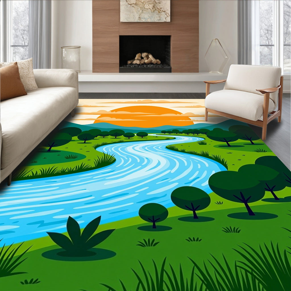 Winding River Sunset Landscape Rug