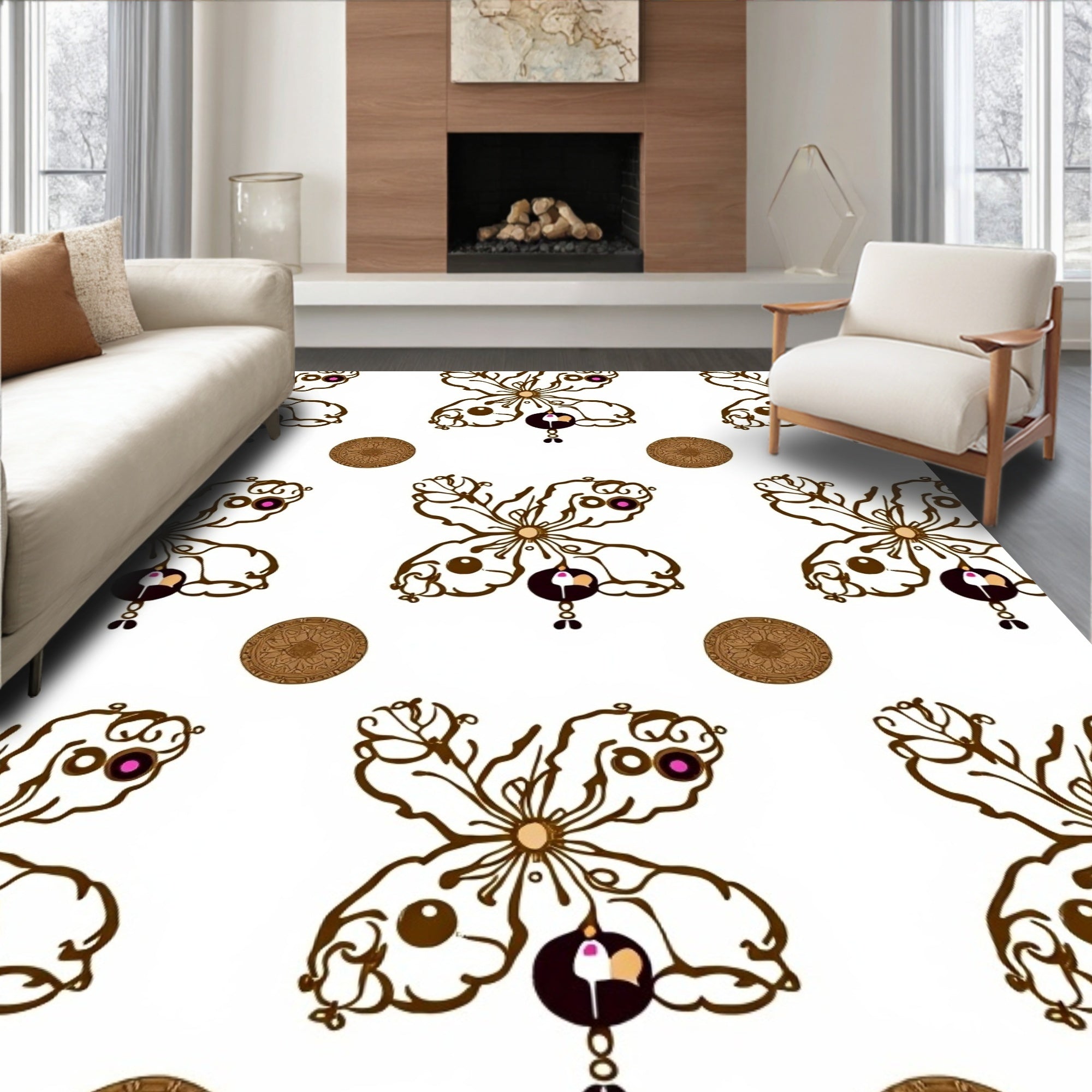 Ornate Brown Butterfly Medallion Rug