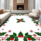 Christmas Poinsettia Holly Snowflakes Garland Rug