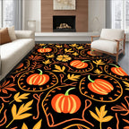 Autumn Orange Pumpkin Floral Vine Rug
