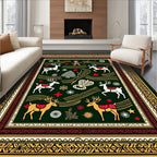Festive Green Reindeer And Snowflakes Rug