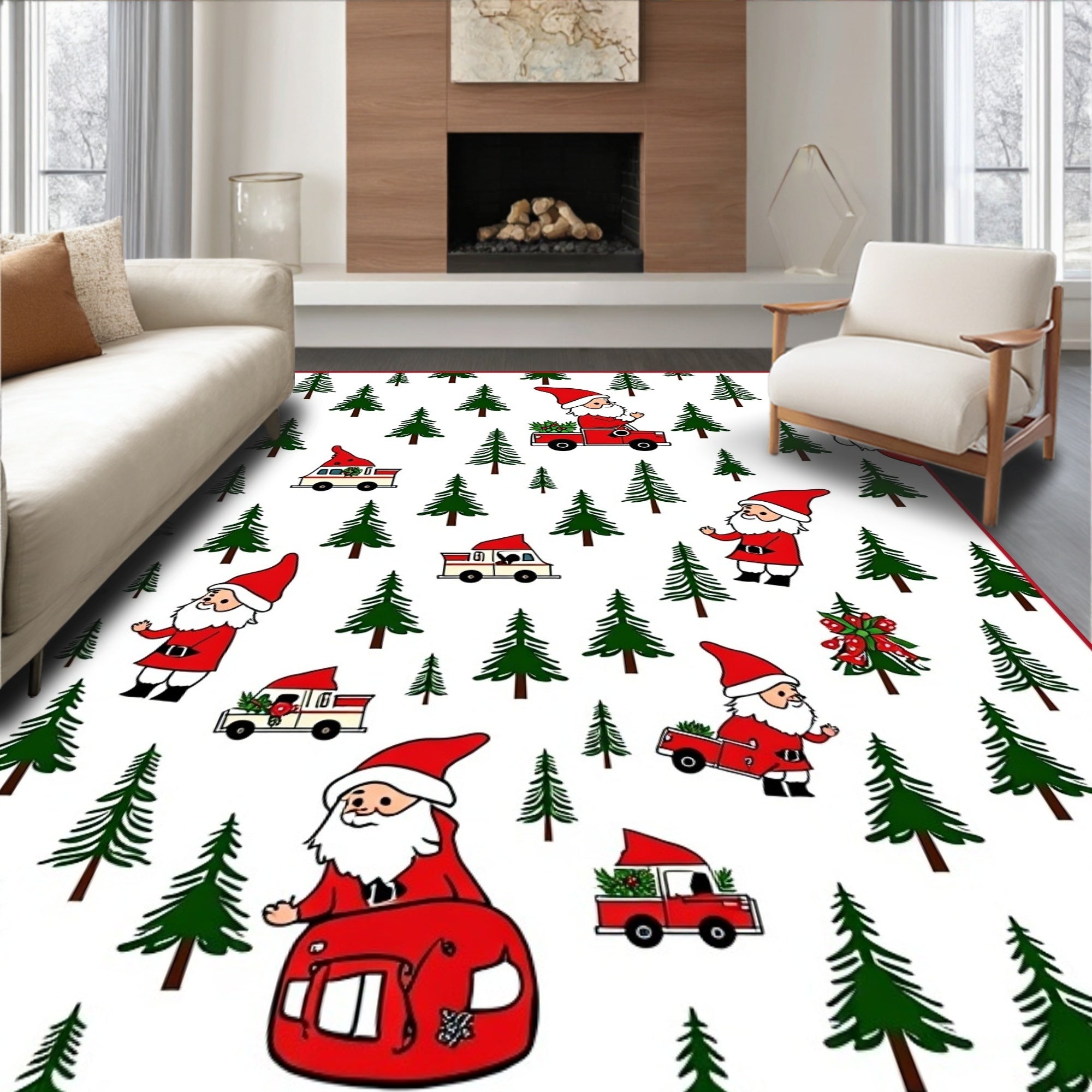 Merry Santa Claus Christmas Trees Rug