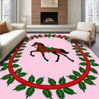 Equestrian Green Leaf Oval Frame Rug