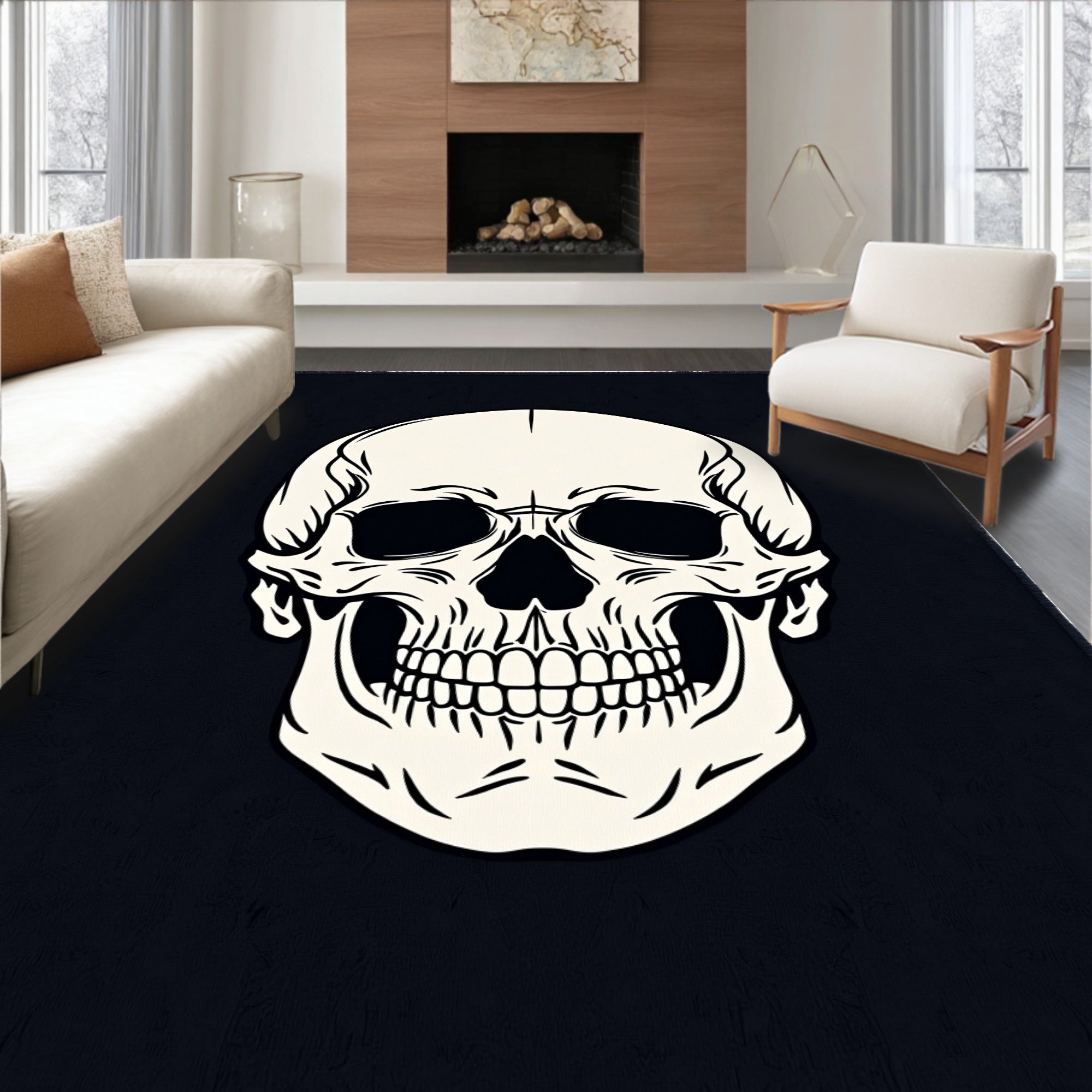Monochromatic Skull Portrait Rug