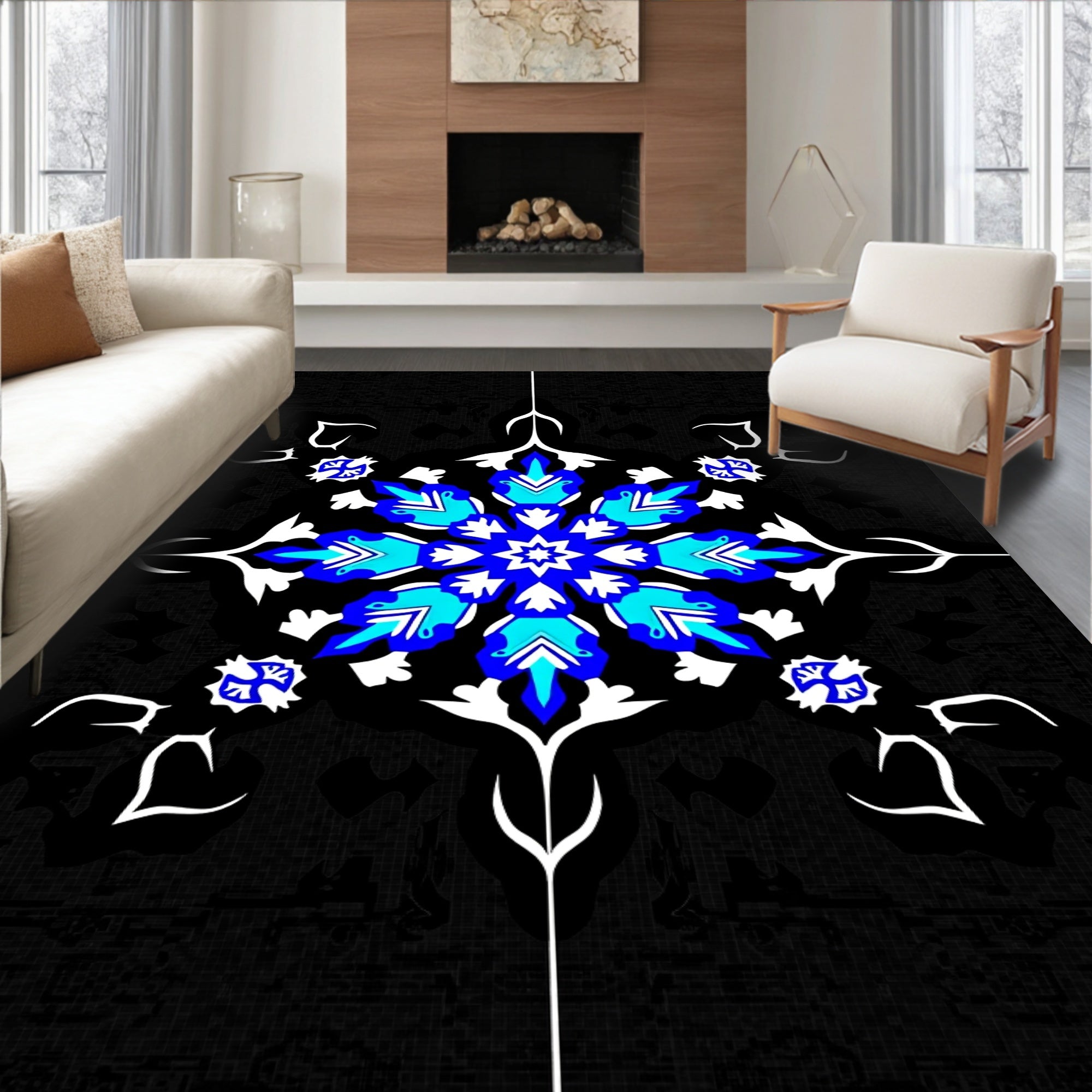 Classic Cobalt Teal Medallion Centerpiece Rug