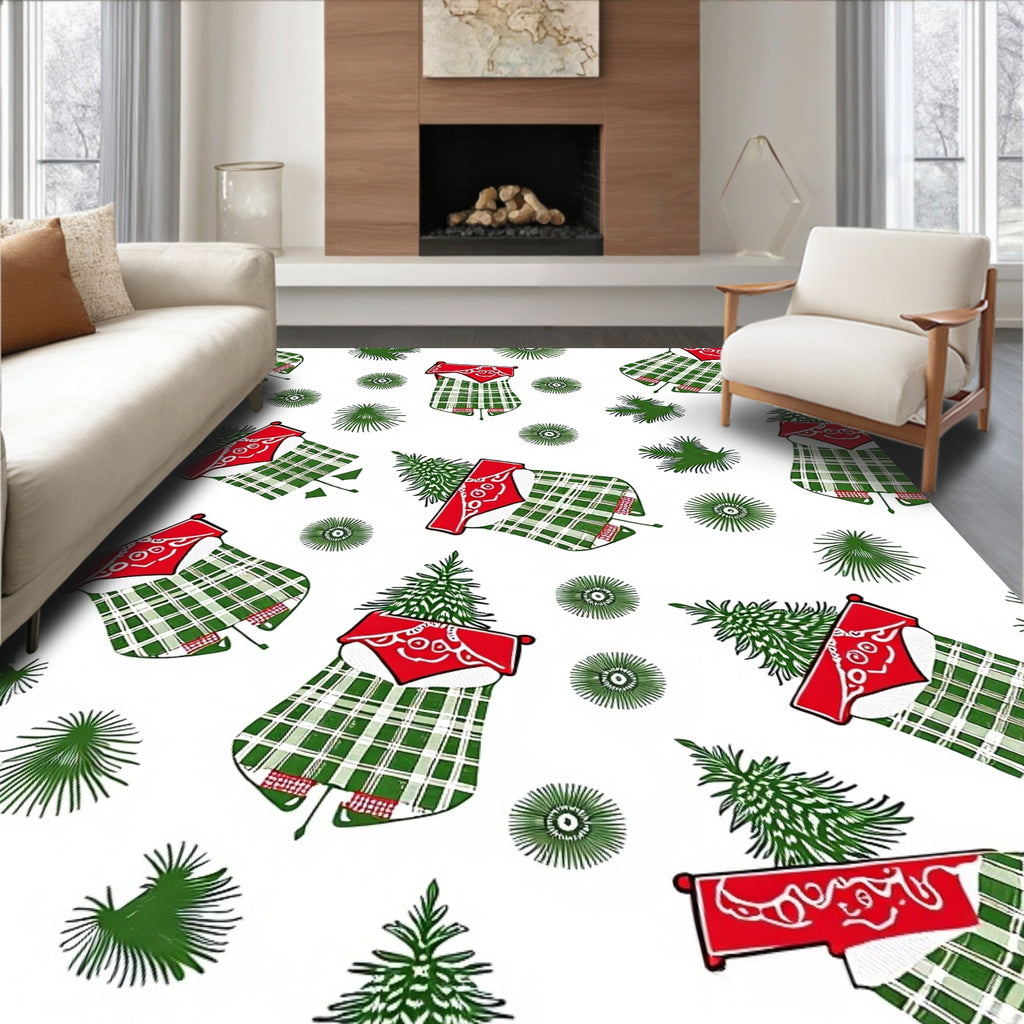 Festive Green Plaid Christmas Stocking Medley Rug