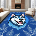 Blue Husky Winter Evergreen Garden Rug