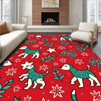 Red Whimsical Dog Star Branch Rug