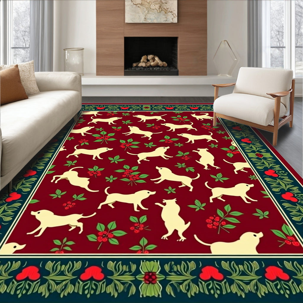 Crimson Labrador Berry Botanical Border Rug