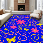 Vibrant Pink Yellow Butterfly Floral Swirls Rug