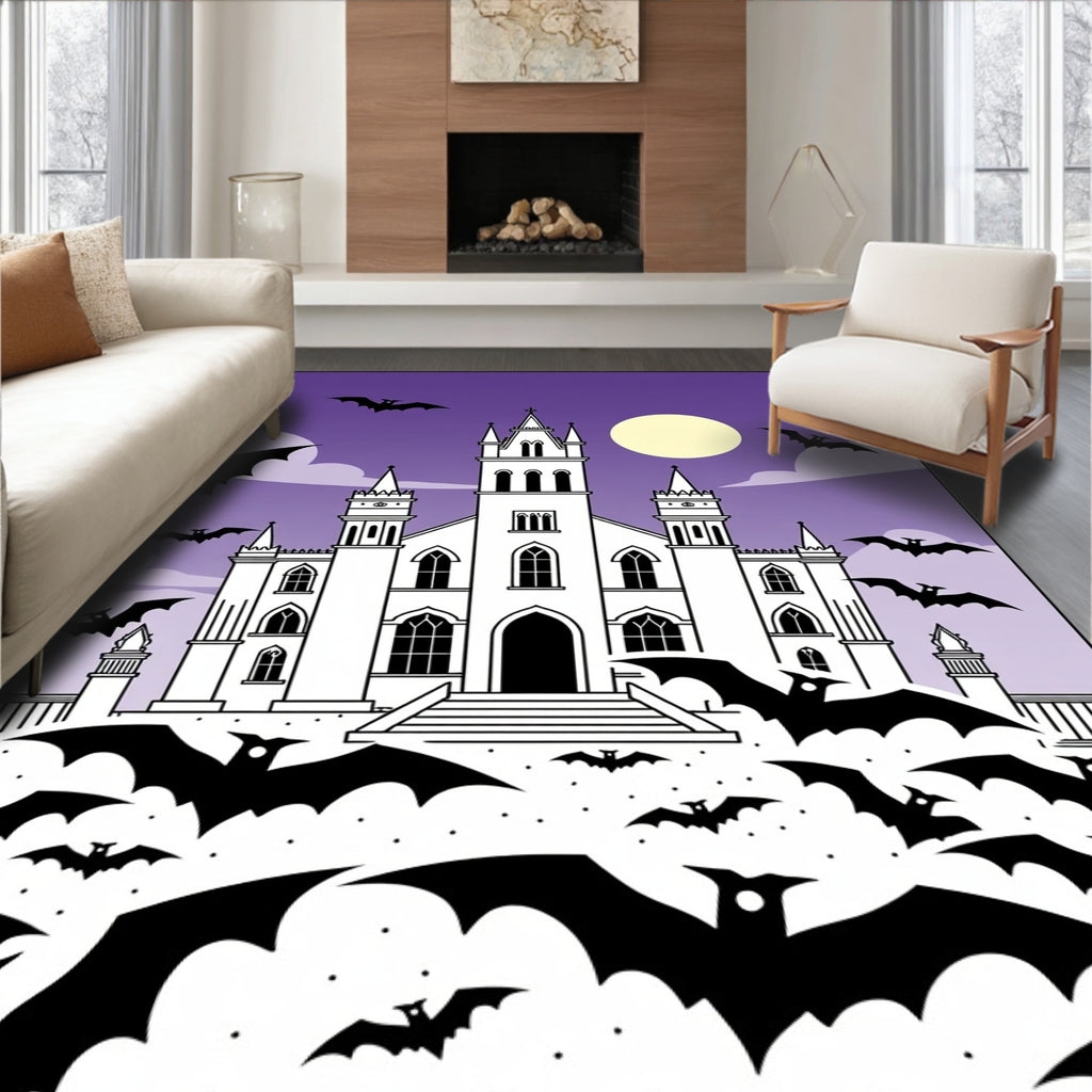 Gothic Castle Bats Purple Moon Rug