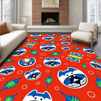 Playful Blue Dog Faces and Leaves Rug