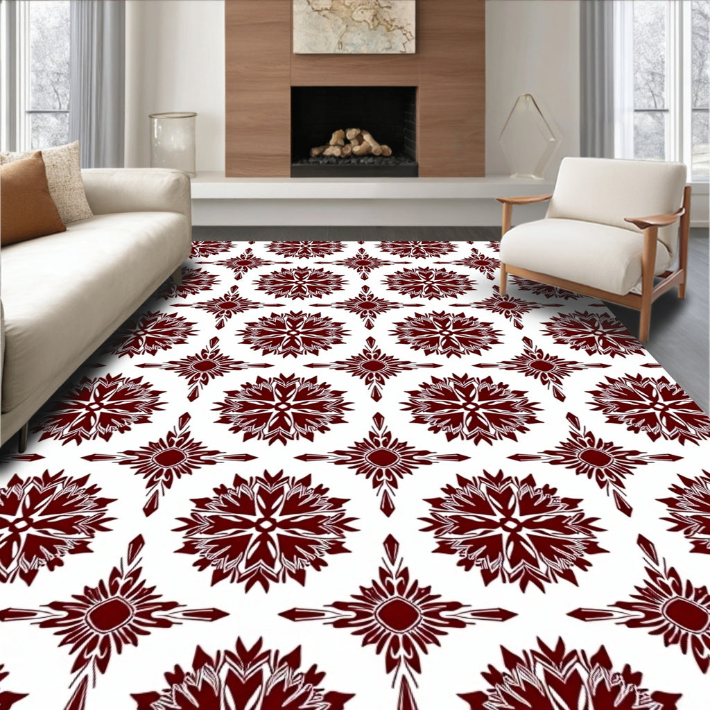 Deep Red Floral Medallion Repeating Rug