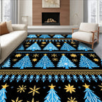Nordic Blue Christmas Tree Snowflakes Rug