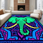 Vibrant Green Elephant Tribal Mandala Rug