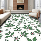 Green Leaf and Red Berry Sprigs Rug