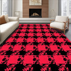 Bold Red Black Abstract Checkered Rug