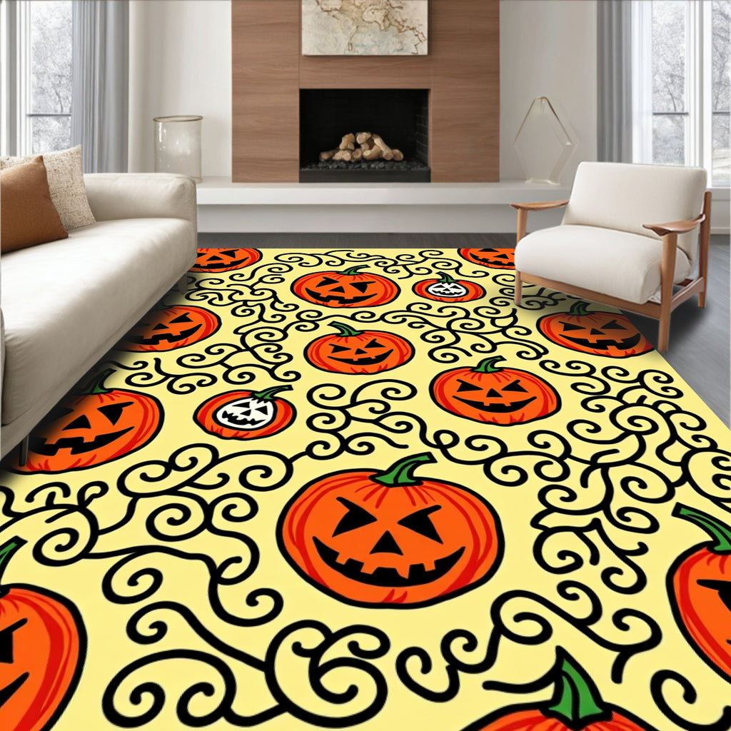 Orange Jack O Lantern Swirls Rug