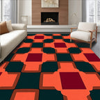 Orange Red Maroon Geometric Tiles Rug