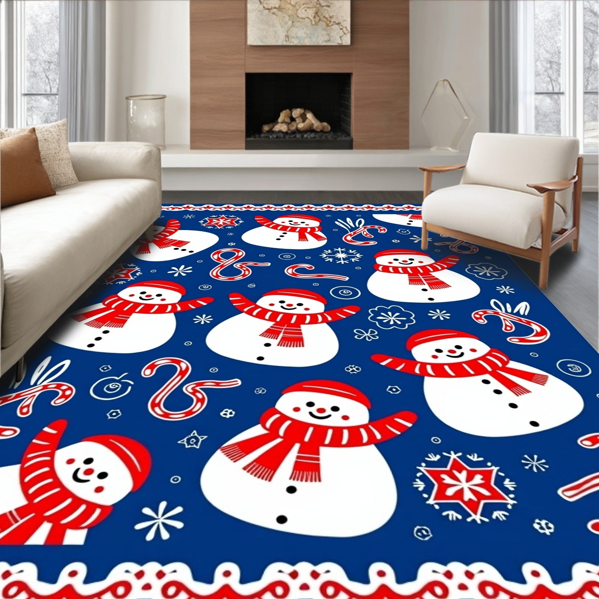 Charming Snowman Candy Cane Collage Rug